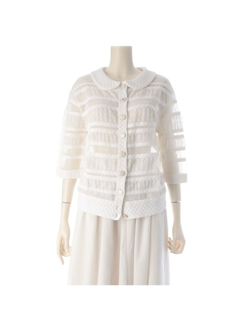 ★SOLD★ Chanel Cotton Lace Mesh Coco Button Blouse White 38 - Picture 1 of 10